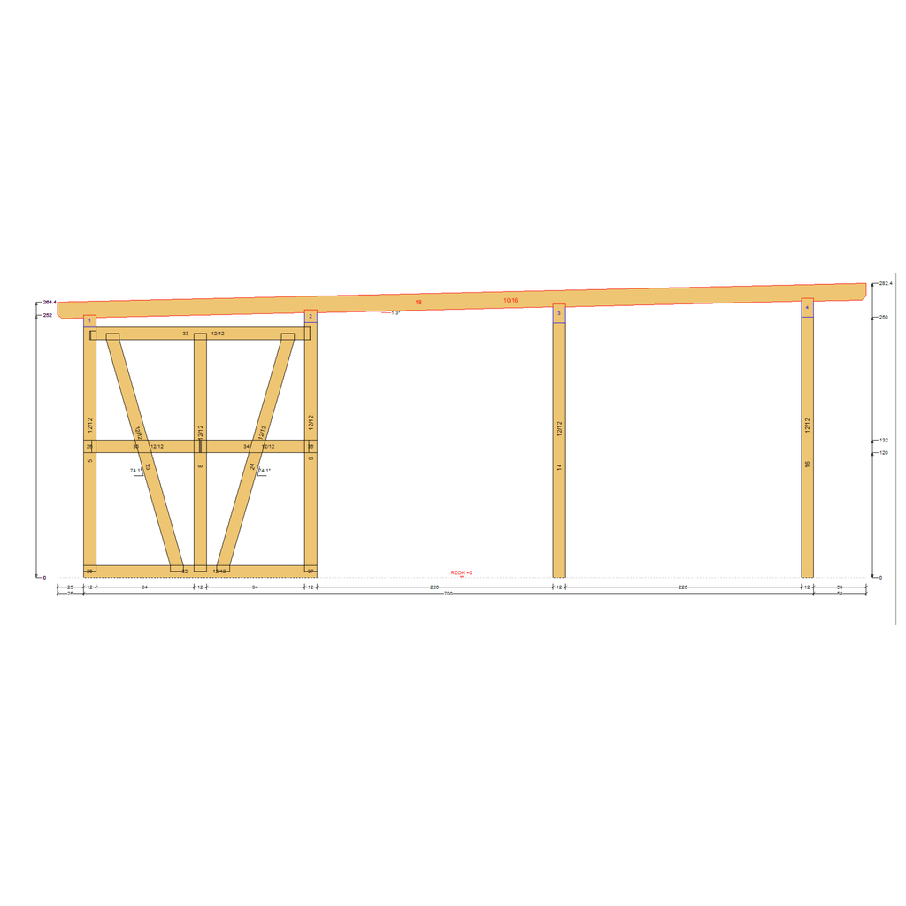 Bauplan Carport mit Geräteschuppen 15 Querschnitt mit Bemaßung