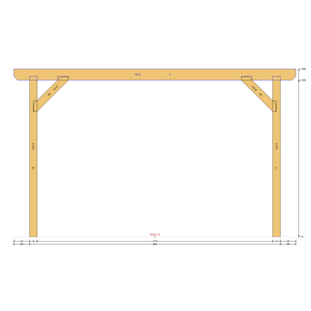 Bauplan Carport mit Geräteschuppen 15 Seitenansicht mit Bemaßung