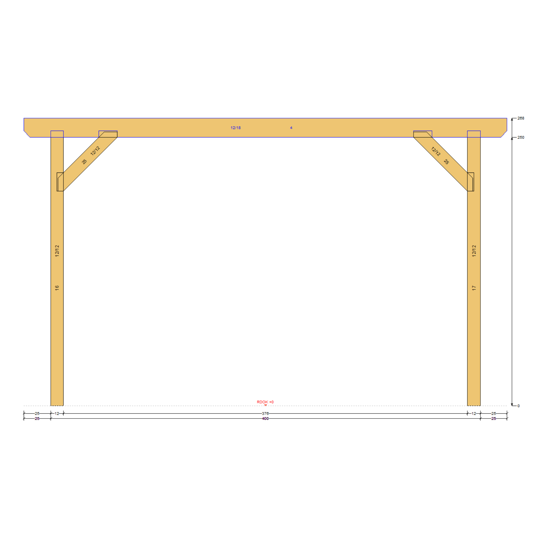 Bauplan Carport mit Geräteschuppen 15 Seitenansicht mit Bemaßung