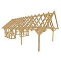 Bauplan Carport mit Geräteschuppen 16 3D-Ansicht schräg von vorn