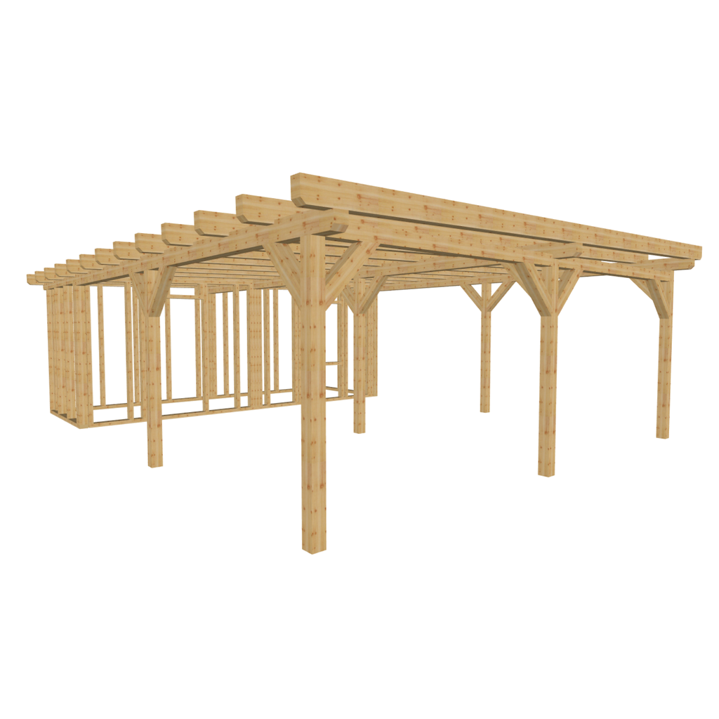 Bauplan Carport mit Geräteschuppen 18 3D-Ansicht schräg von vorn