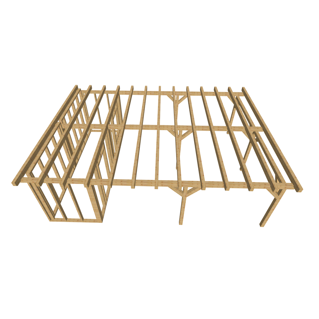 Bauplan Carport mit Geräteschuppen 18 3D-Draufsicht