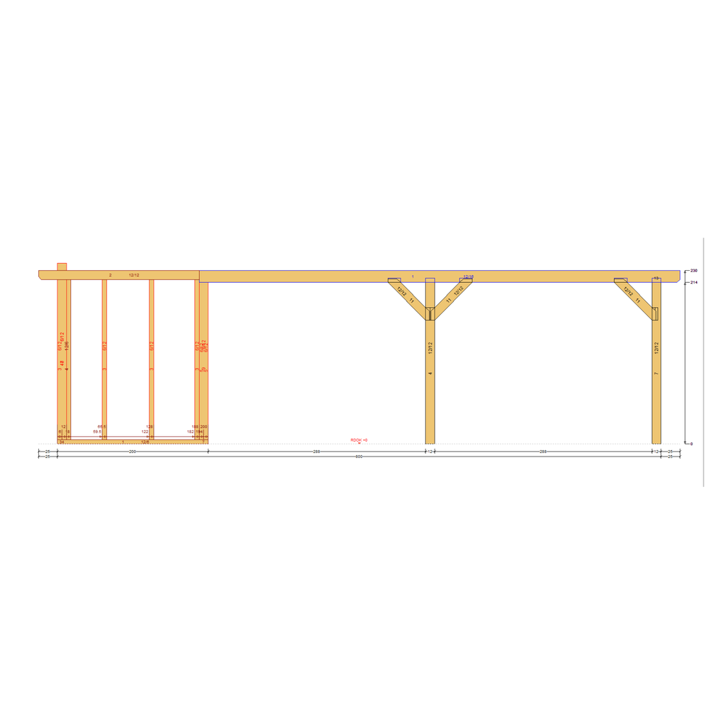 Bauplan Carport mit Geräteschuppen 18 Seitenansicht mit Bemaßung