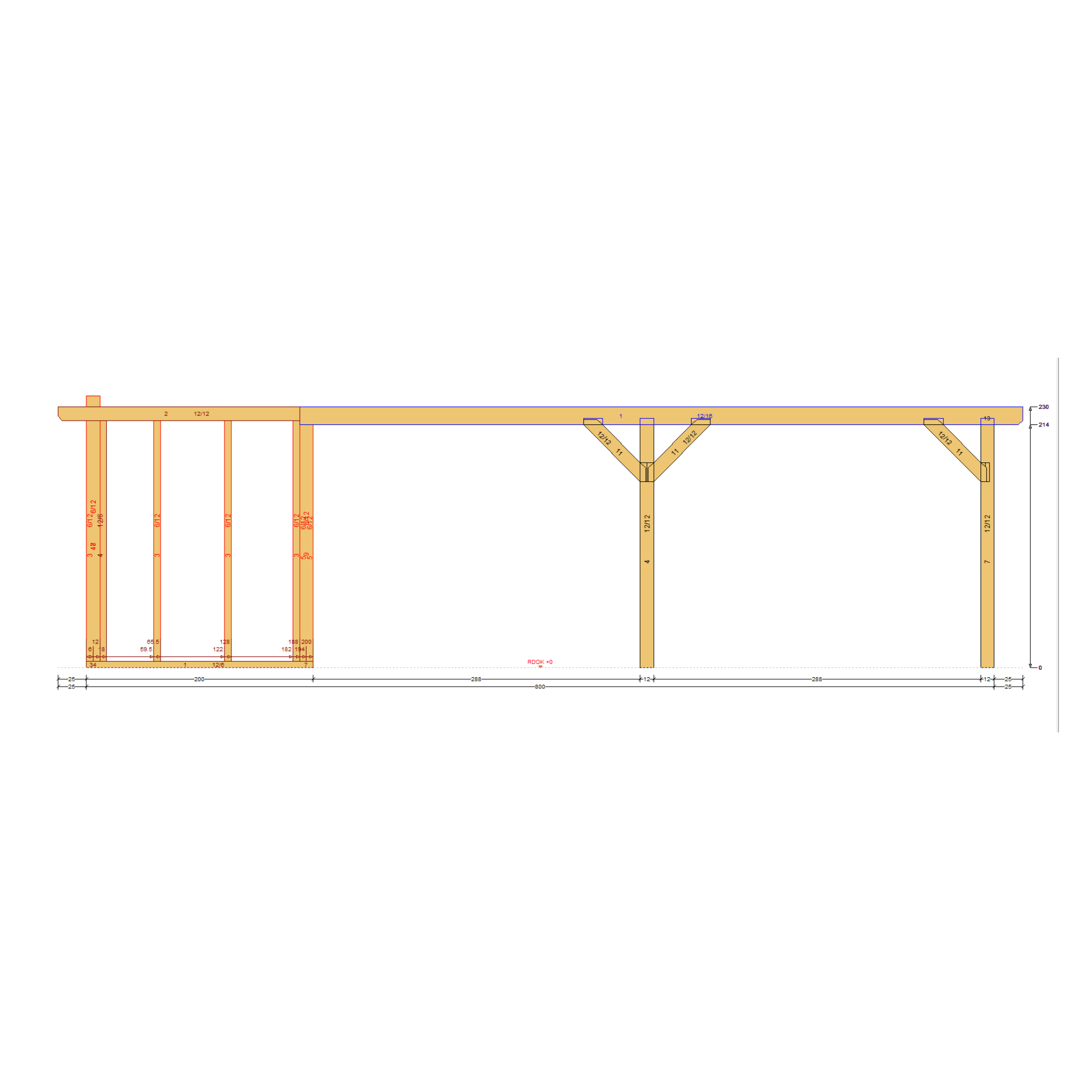 Bauplan Carport mit Geräteschuppen 18 Seitenansicht mit Bemaßung