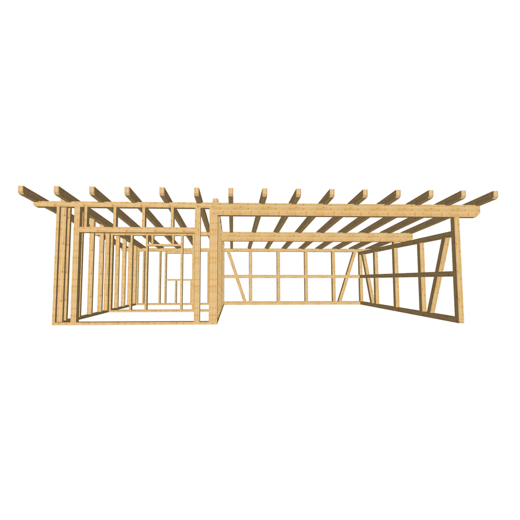 Bauplan Carport mit Geräteschuppen 19 3D-Frontansicht