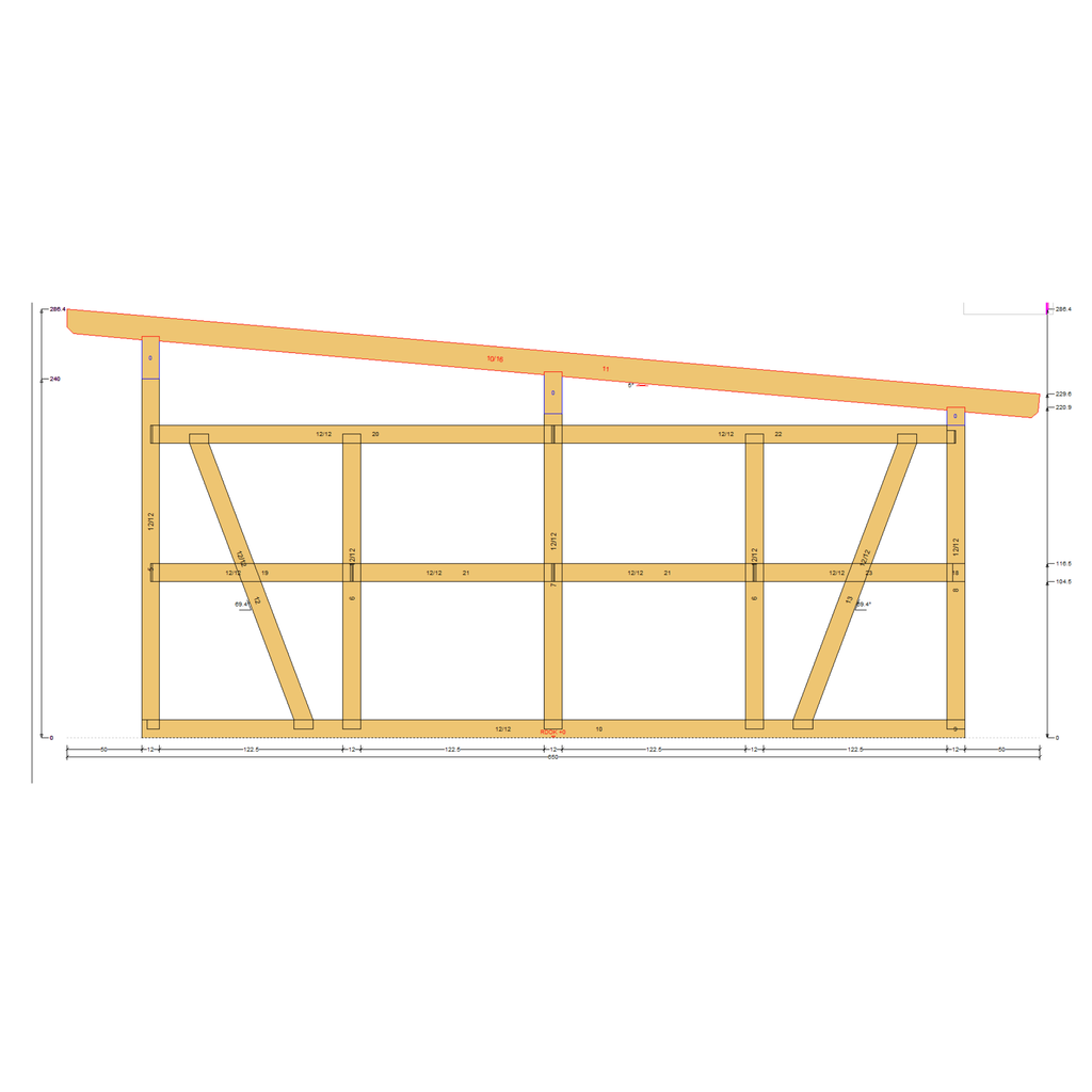 Bauplan Carport mit Geräteschuppen 19 Querschnitt mit Bemaßung