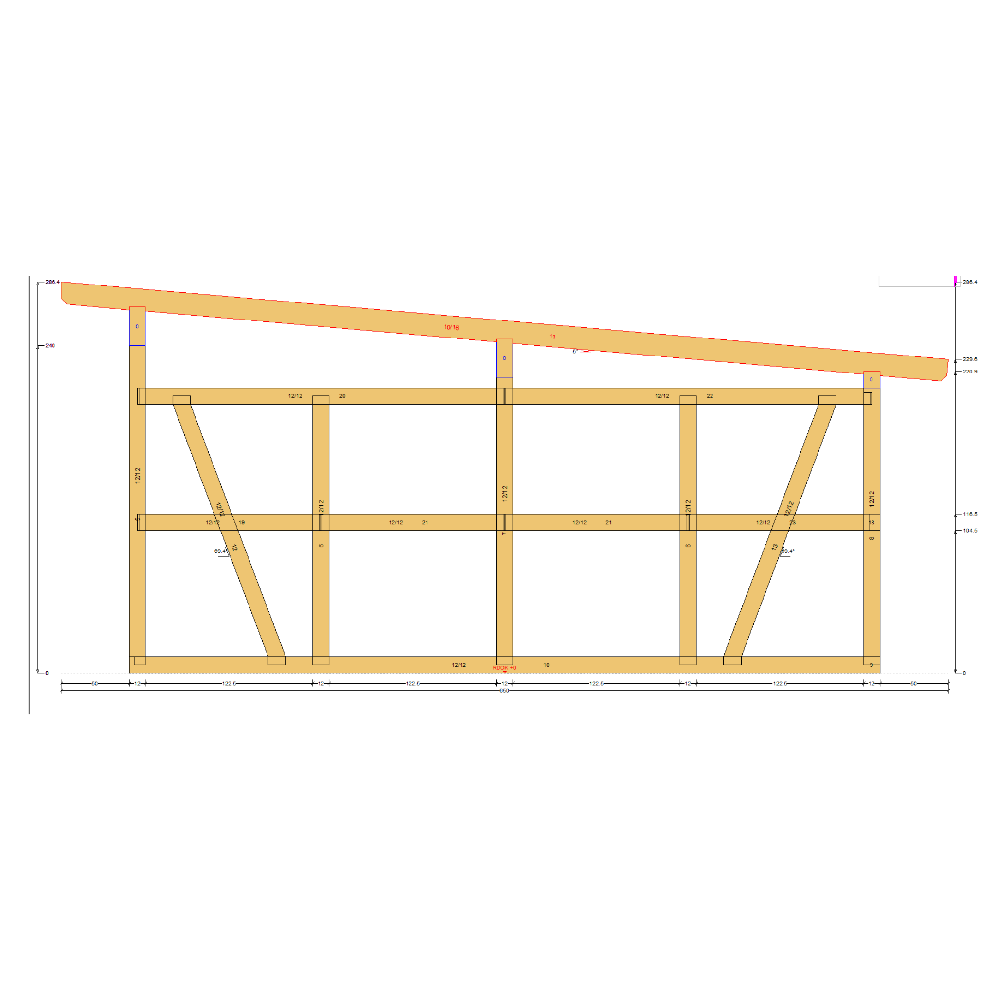 Bauplan Carport mit Geräteschuppen 19 Querschnitt mit Bemaßung
