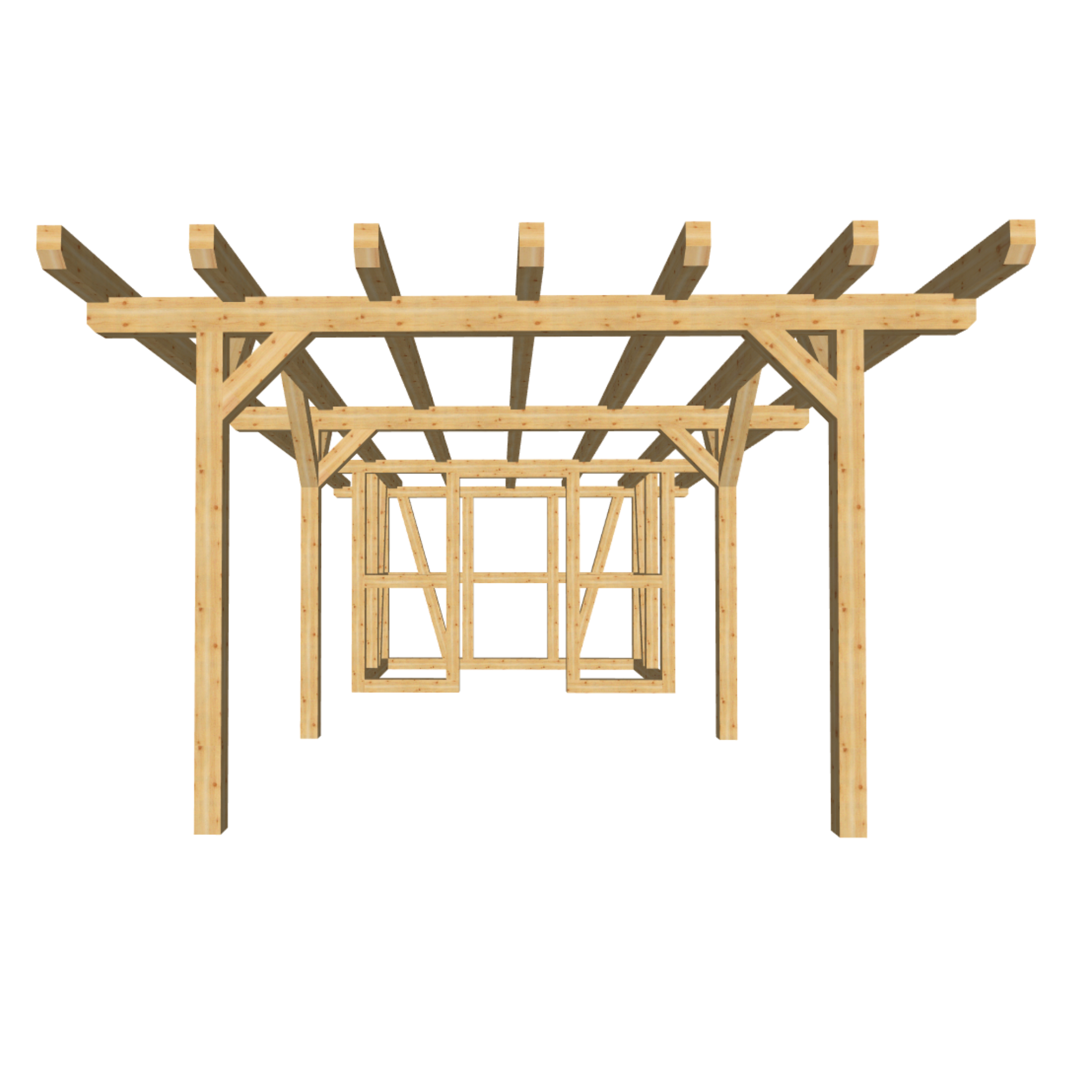 Bauplan Carport mit Geräteschuppen 1 3D-Frontansicht