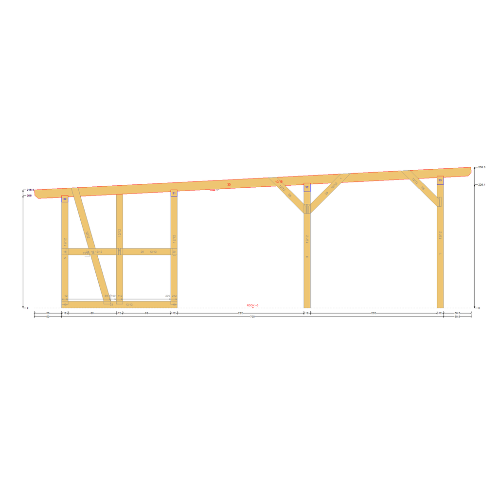 Bauplan Carport mit Geräteschuppen 1 Querschnitt mit Bemaßung