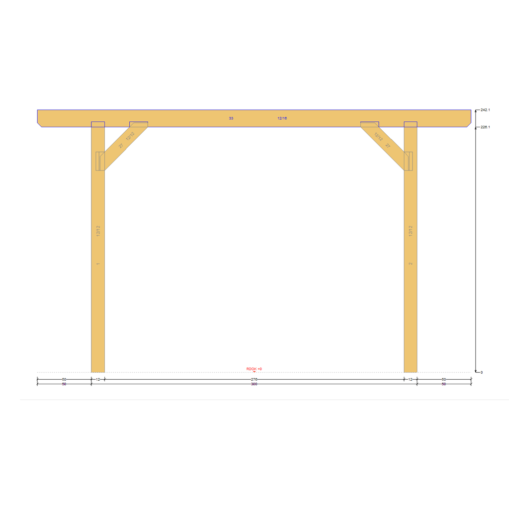 Bauplan Carport mit Geräteschuppen 1 Seitenansicht mit Bemaßung