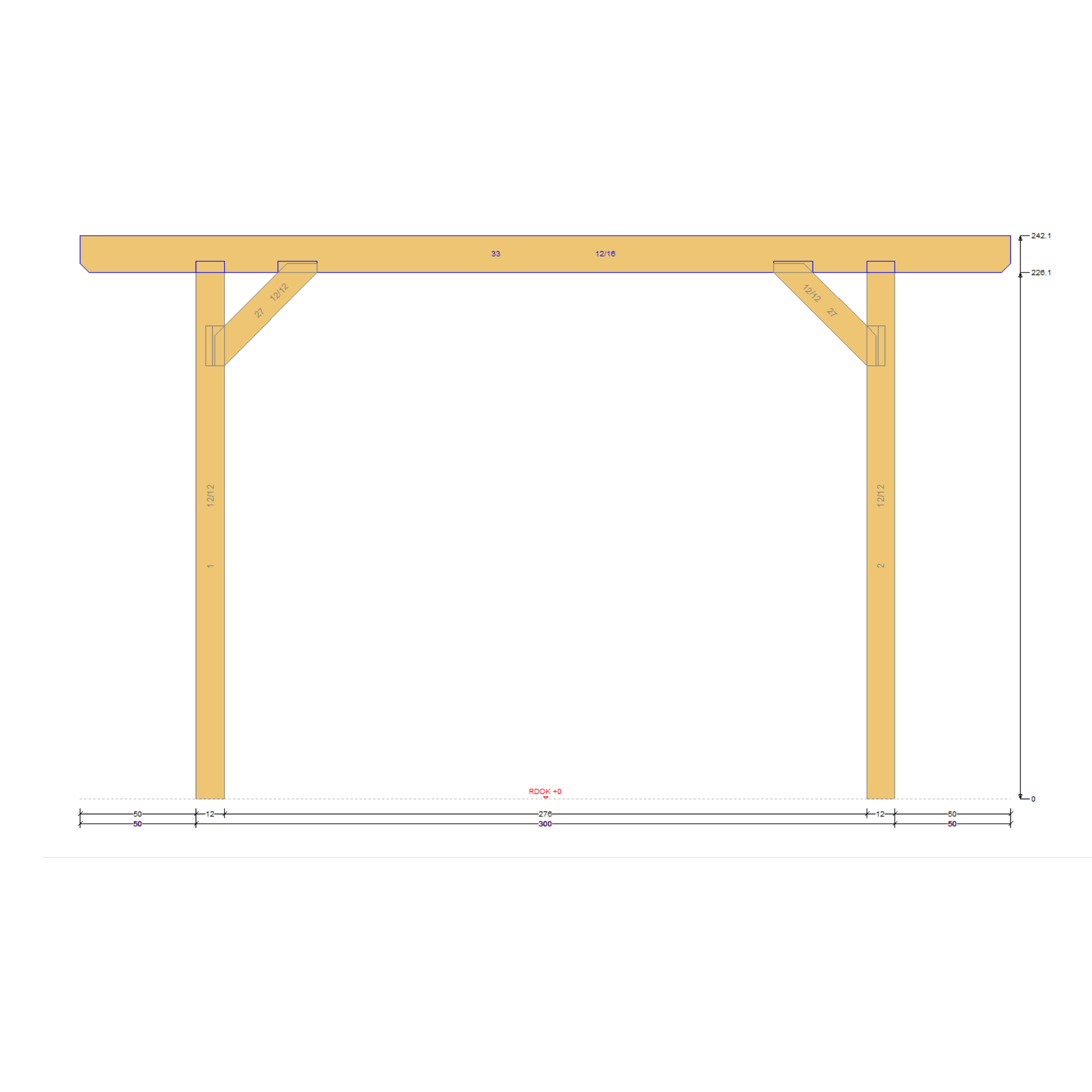 Bauplan Carport mit Geräteschuppen 1 Seitenansicht mit Bemaßung