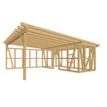 Bauplan Carport mit Geräteschuppen 20 3D-Ansicht schräg von vorn