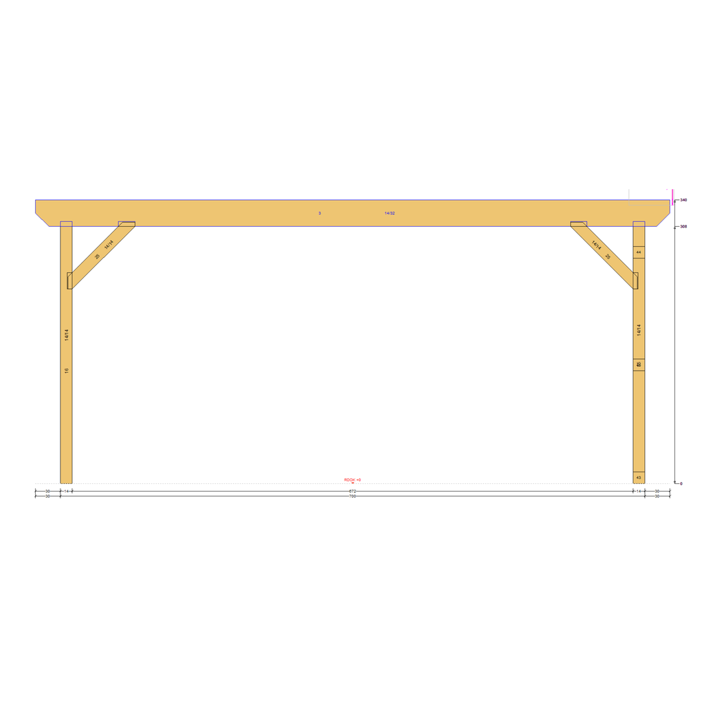 Bauplan Carport mit Geräteschuppen 20 Seitenansicht mit Bemaßung