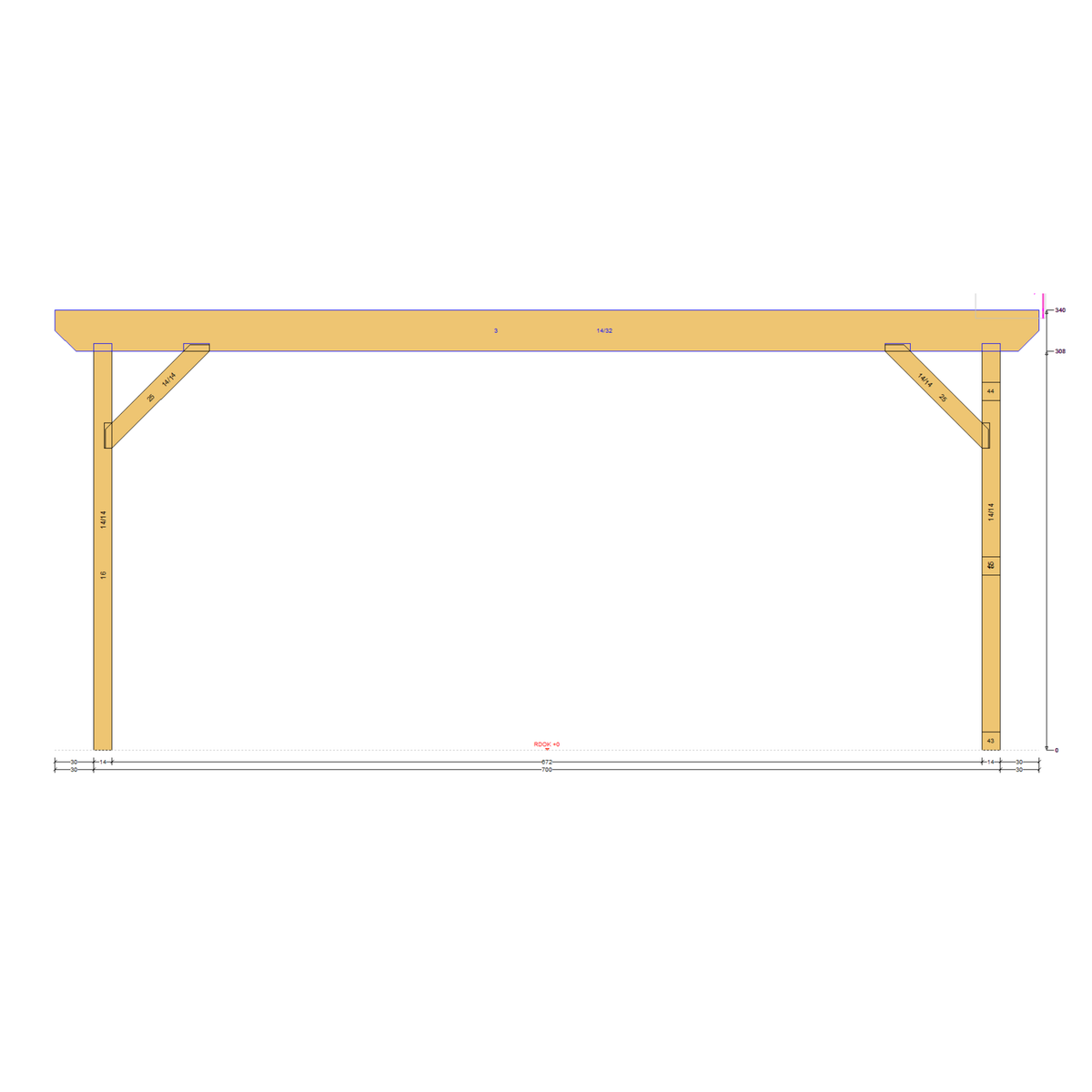 Bauplan Carport mit Geräteschuppen 20 Seitenansicht mit Bemaßung