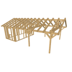 Bauplan Carport mit Geräteschuppen 21 3D-Ansicht schräg von vorn