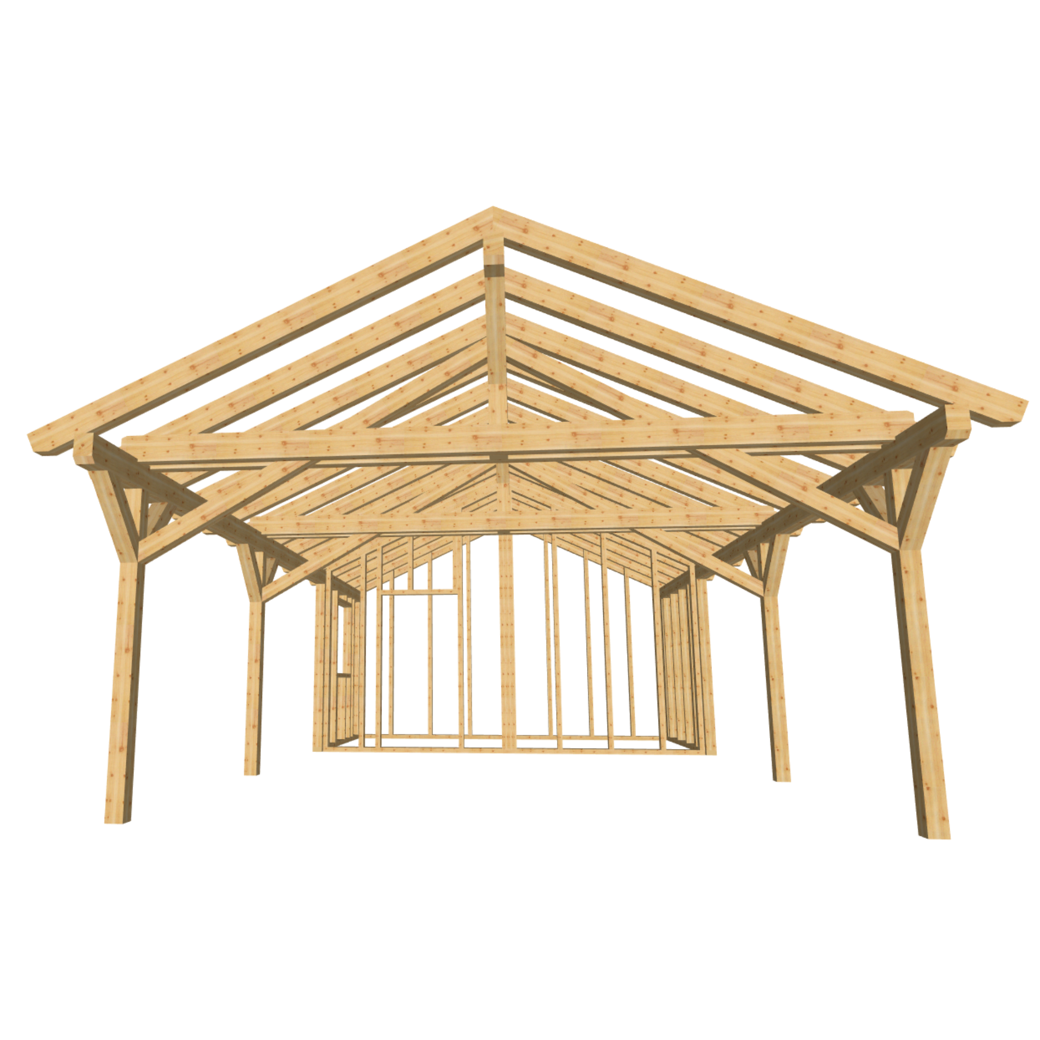 Bauplan Carport mit Geräteschuppen 21 3D-Frontansicht