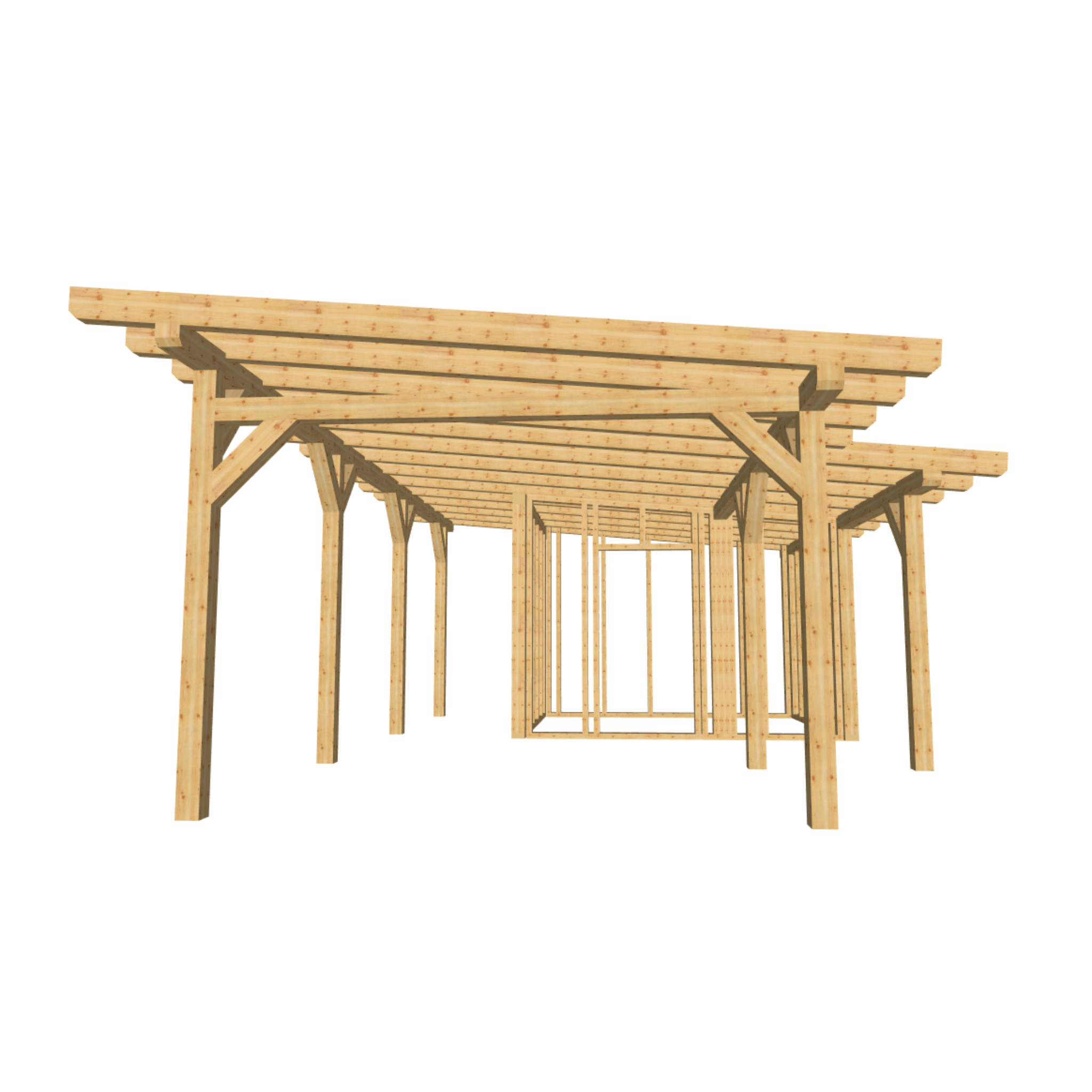 Bauplan Carport mit Geräteschuppen 22 3D-Frontansicht