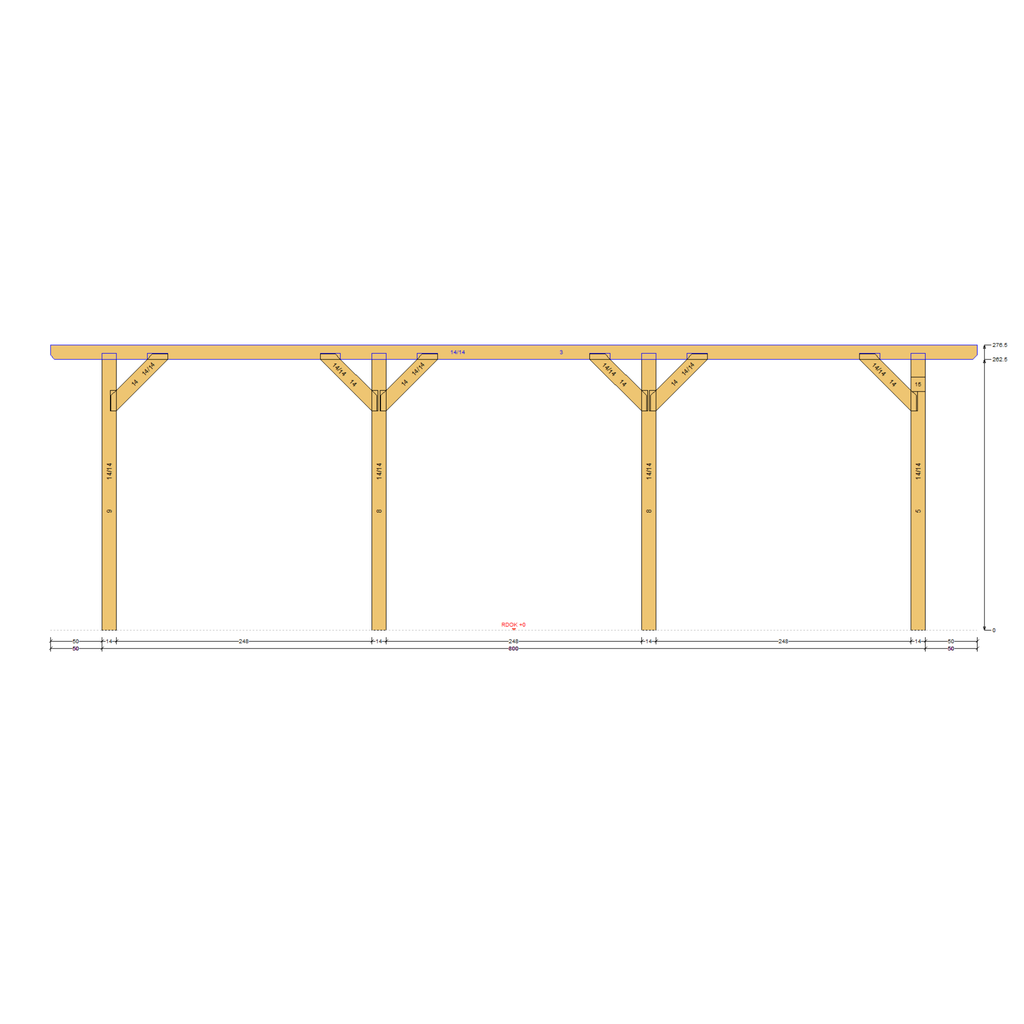 Bauplan Carport mit Geräteschuppen 22 Seitenansicht mit Bemaßung