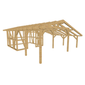 Bauplan Carport mit Geräteschuppen 23 3D-Ansicht schräg von vorn