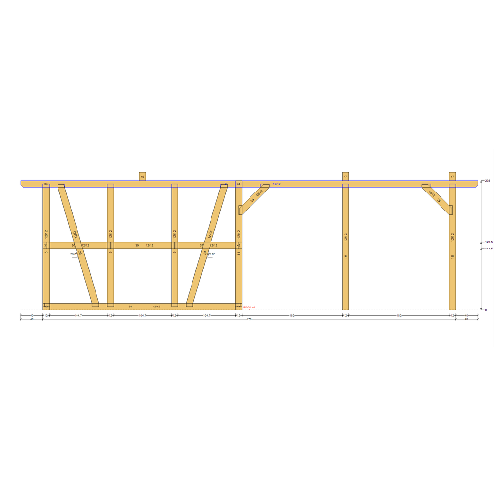 Bauplan Carport mit Geräteschuppen 23 Seitenansicht mit Bemaßung