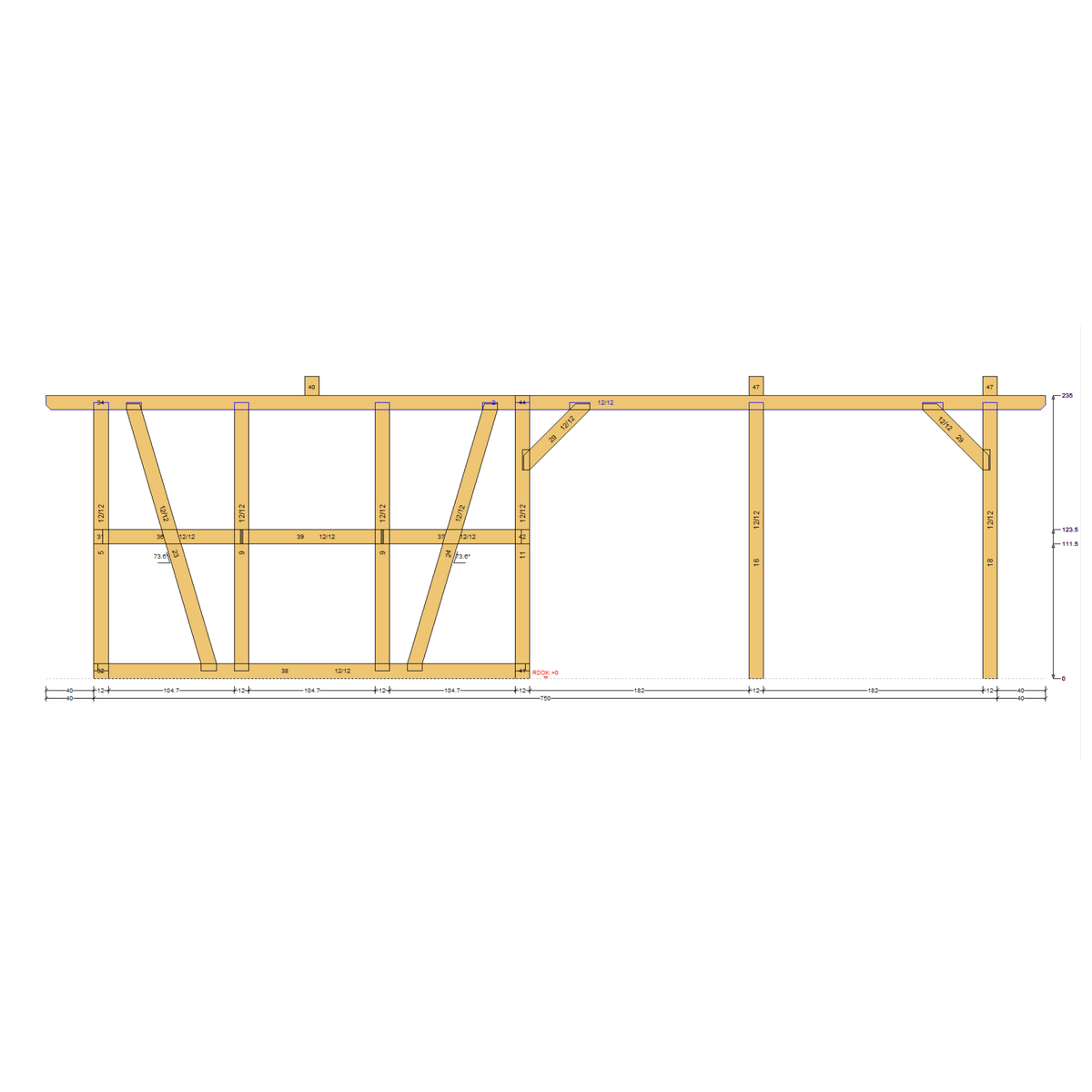 Bauplan Carport mit Geräteschuppen 23 Seitenansicht mit Bemaßung