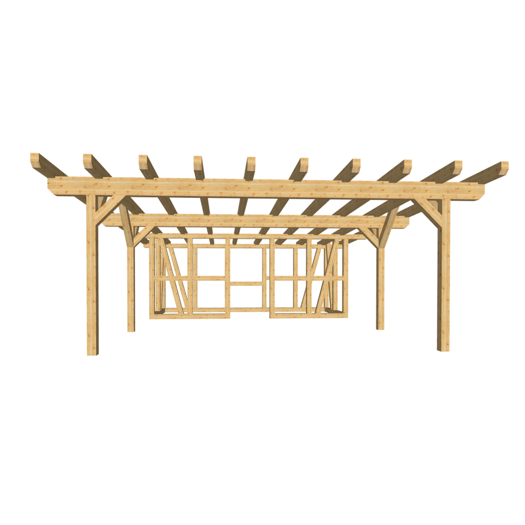 Bauplan Carport mit Geräteschuppen 2 3D-Frontansicht