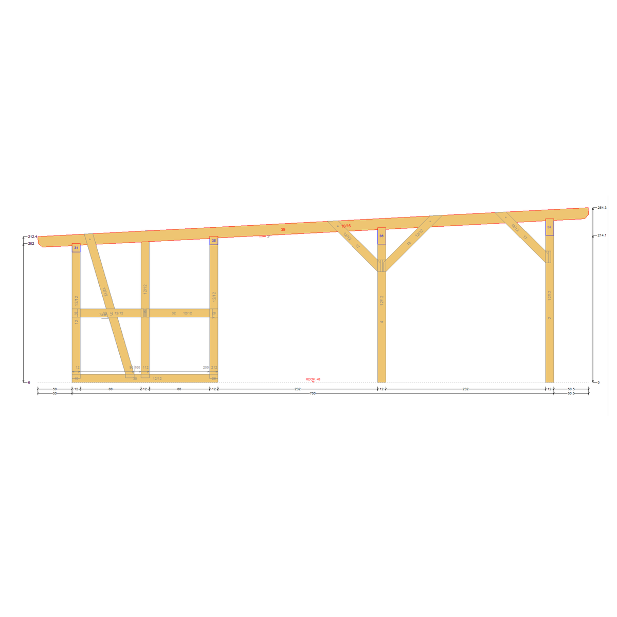 Bauplan Carport mit Geräteschuppen 2 Querschnitt mit Bemaßung