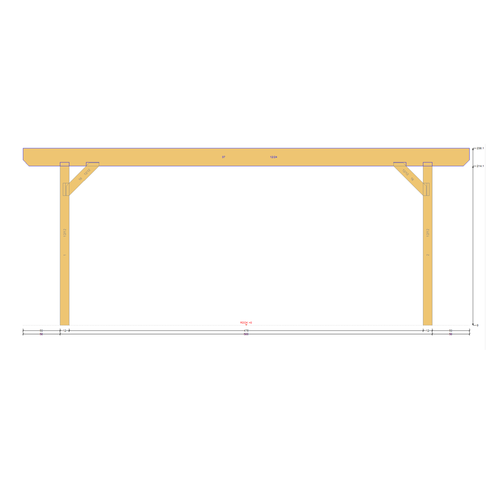 Bauplan Carport mit Geräteschuppen 2 Seitenansicht mit Bemaßung