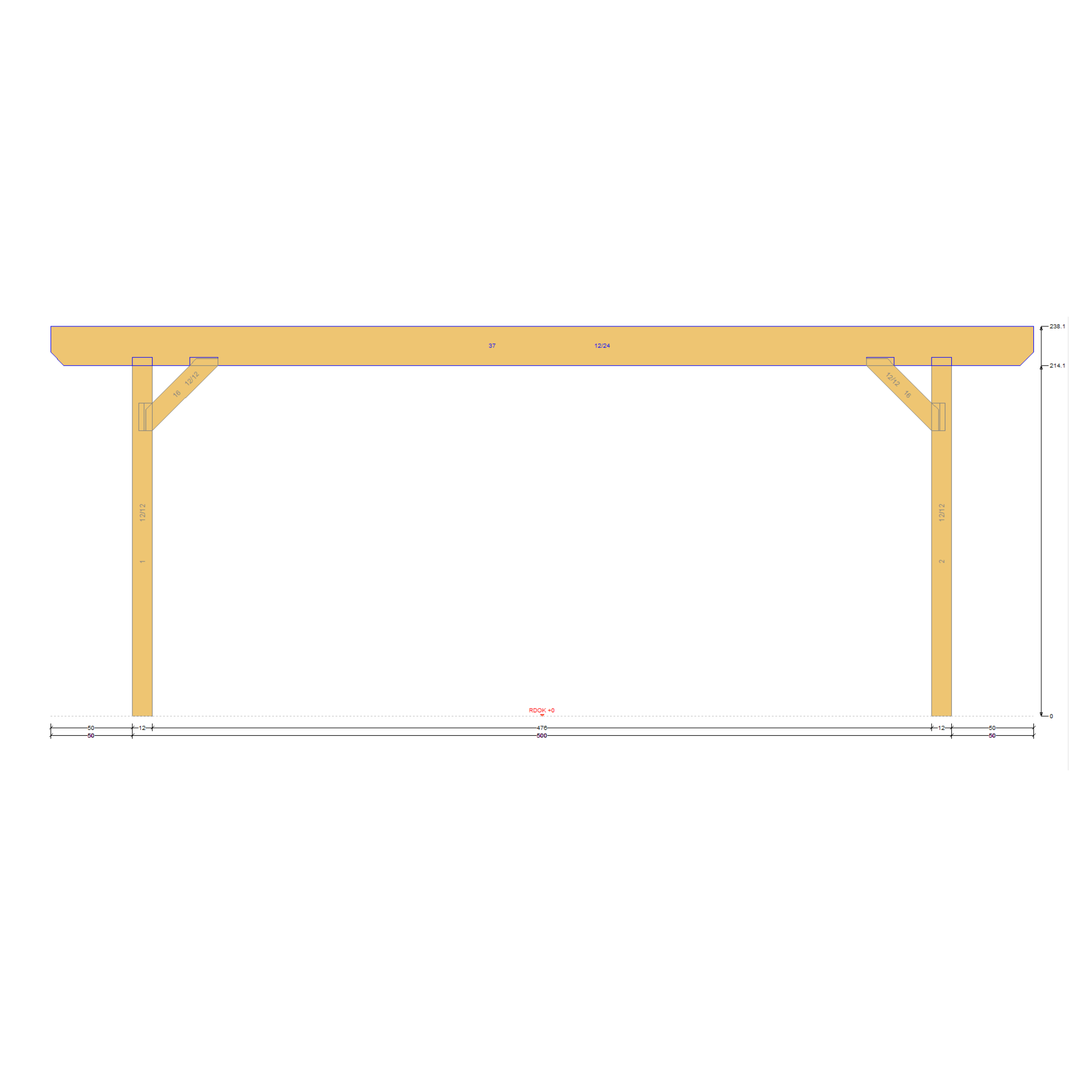 Bauplan Carport mit Geräteschuppen 2 Seitenansicht mit Bemaßung