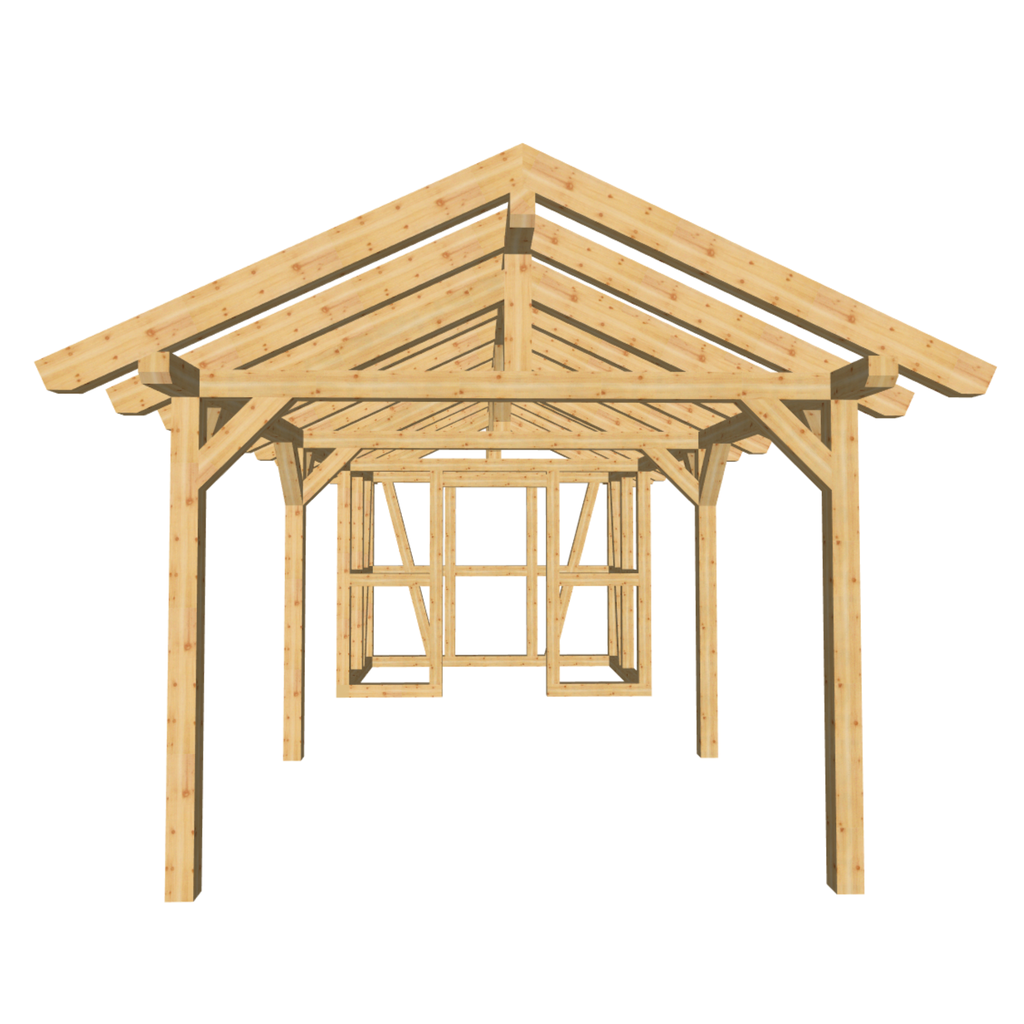 Bauplan Carport mit Geräteschuppen 3 3D-Frontansicht