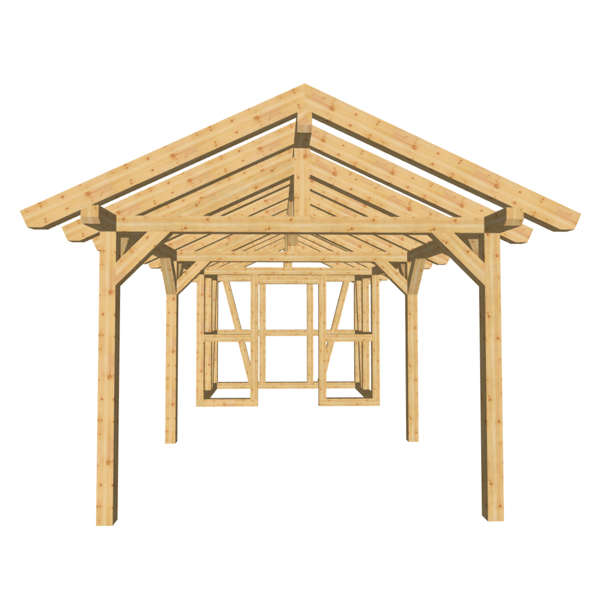 Bauplan Carport mit Geräteschuppen 3 3D-Frontansicht