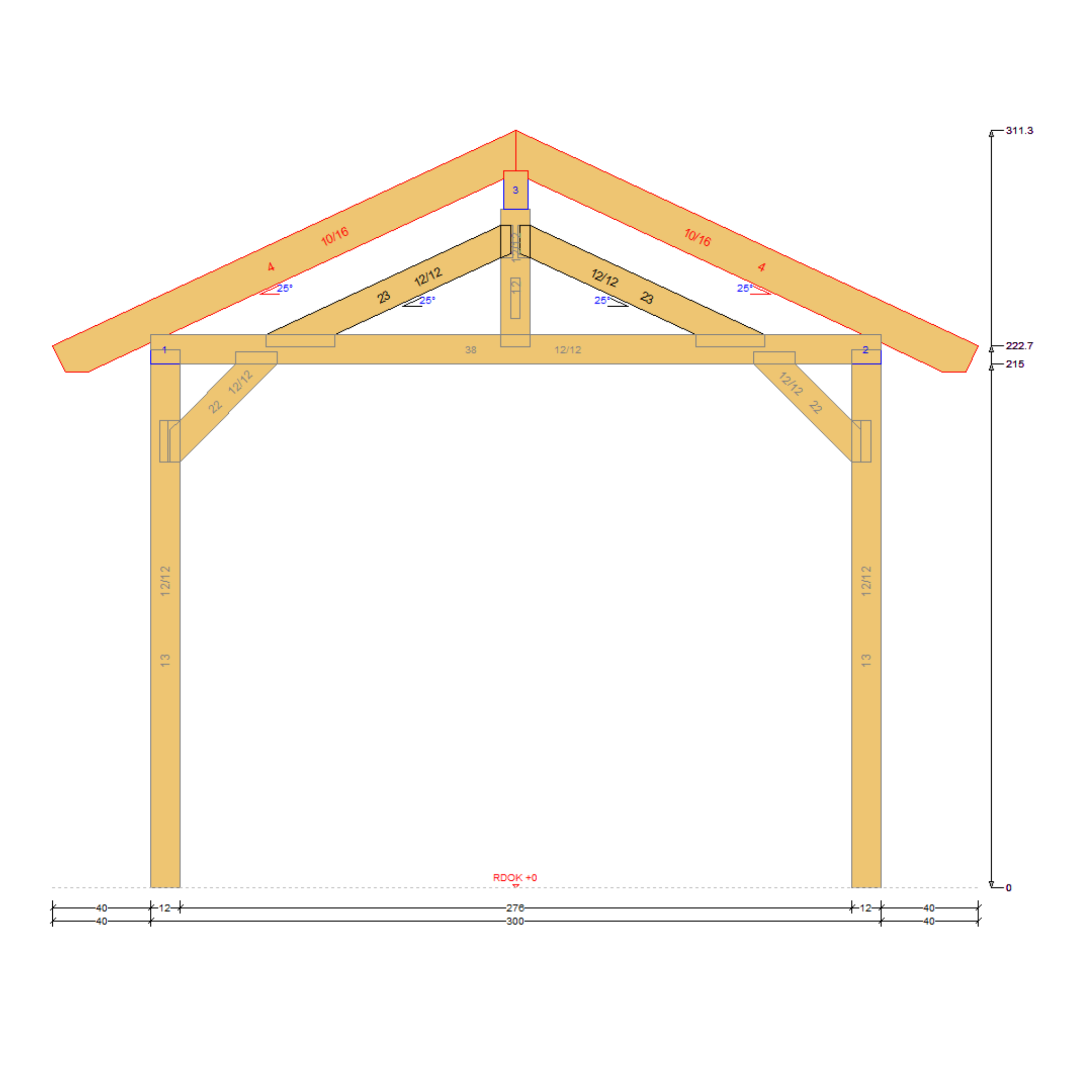 Bauplan Carport mit Geräteschuppen 3 Querschnitt mit Bemaßung