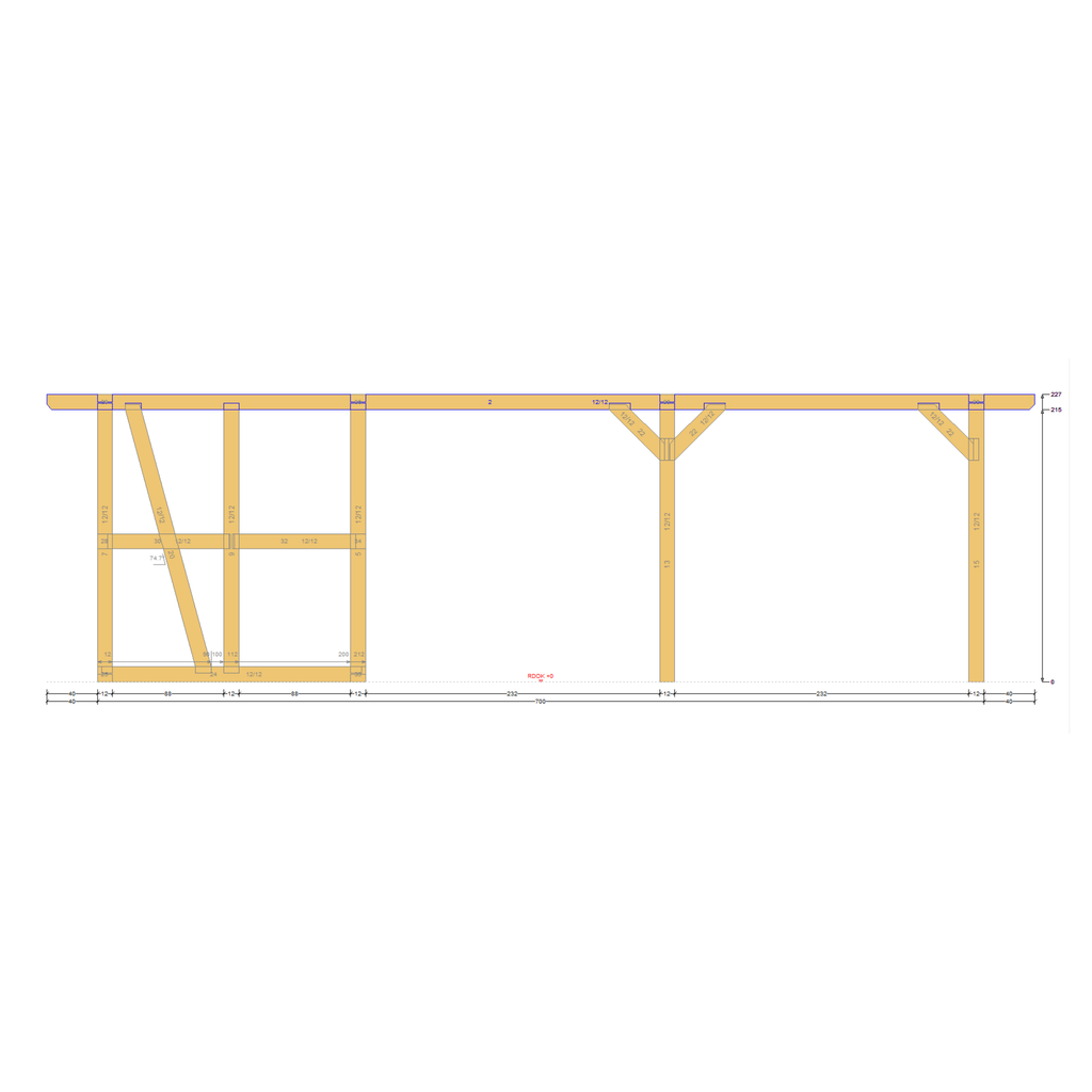 Bauplan Carport mit Geräteschuppen 3 Seitenansicht mit Bemaßung