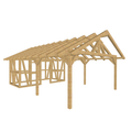 Bauplan Carport mit Geräteschuppen 4 3D-Ansicht schräg von vorn