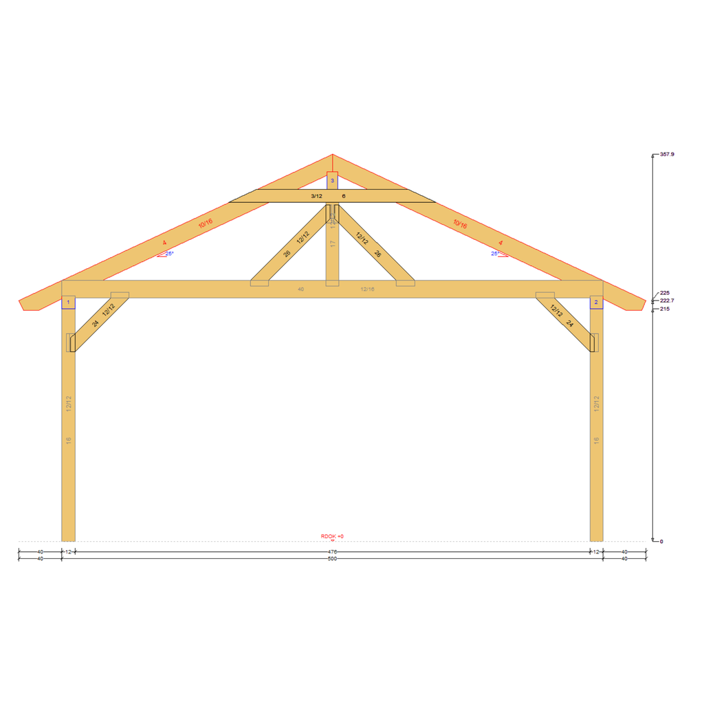Bauplan Carport mit Geräteschuppen 4 Querschnitt mit Bemaßung