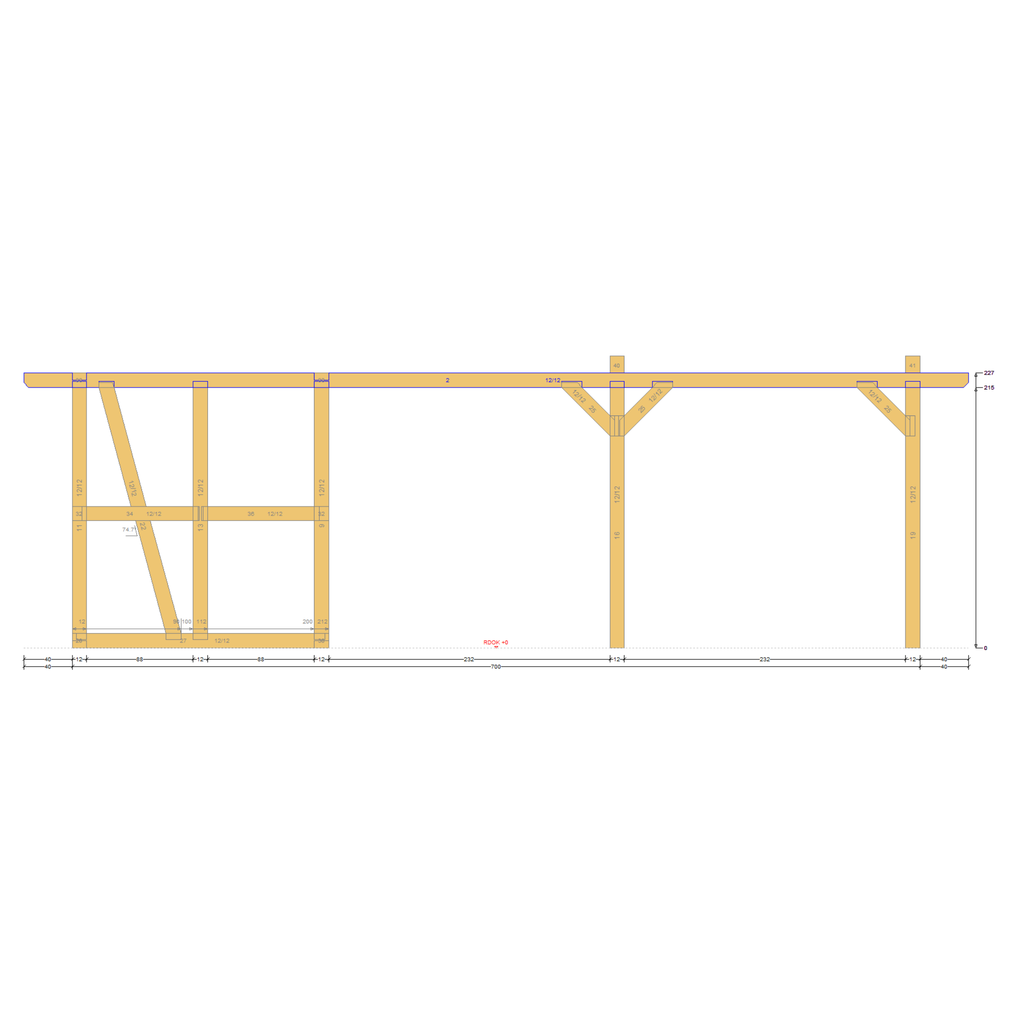 Bauplan Carport mit Geräteschuppen 4 Seitenansicht mit Bemaßung