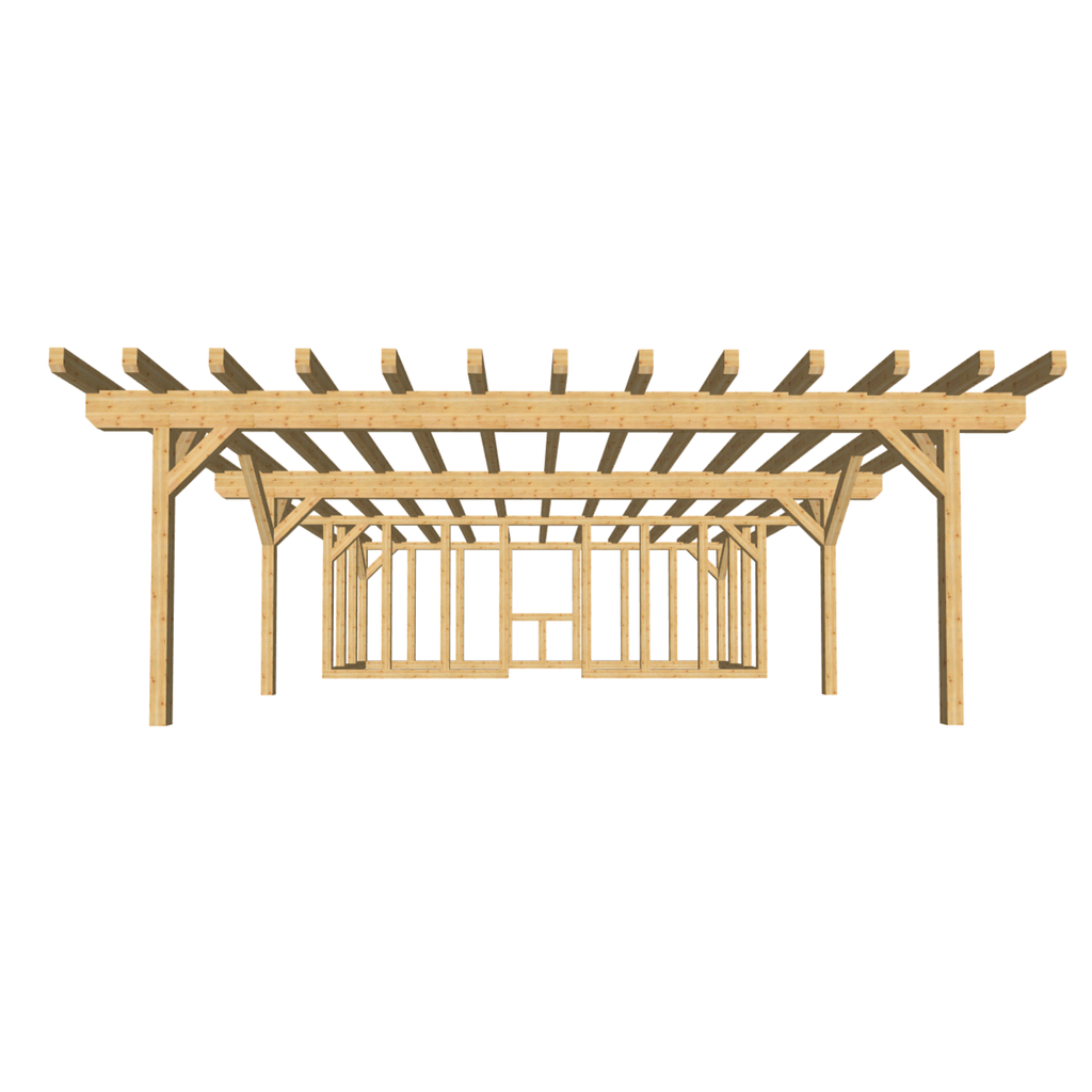 Bauplan Carport mit Geräteschuppen 5 3D-Frontansicht