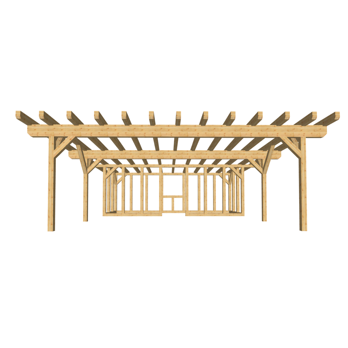 Bauplan Carport mit Geräteschuppen 5 3D-Frontansicht