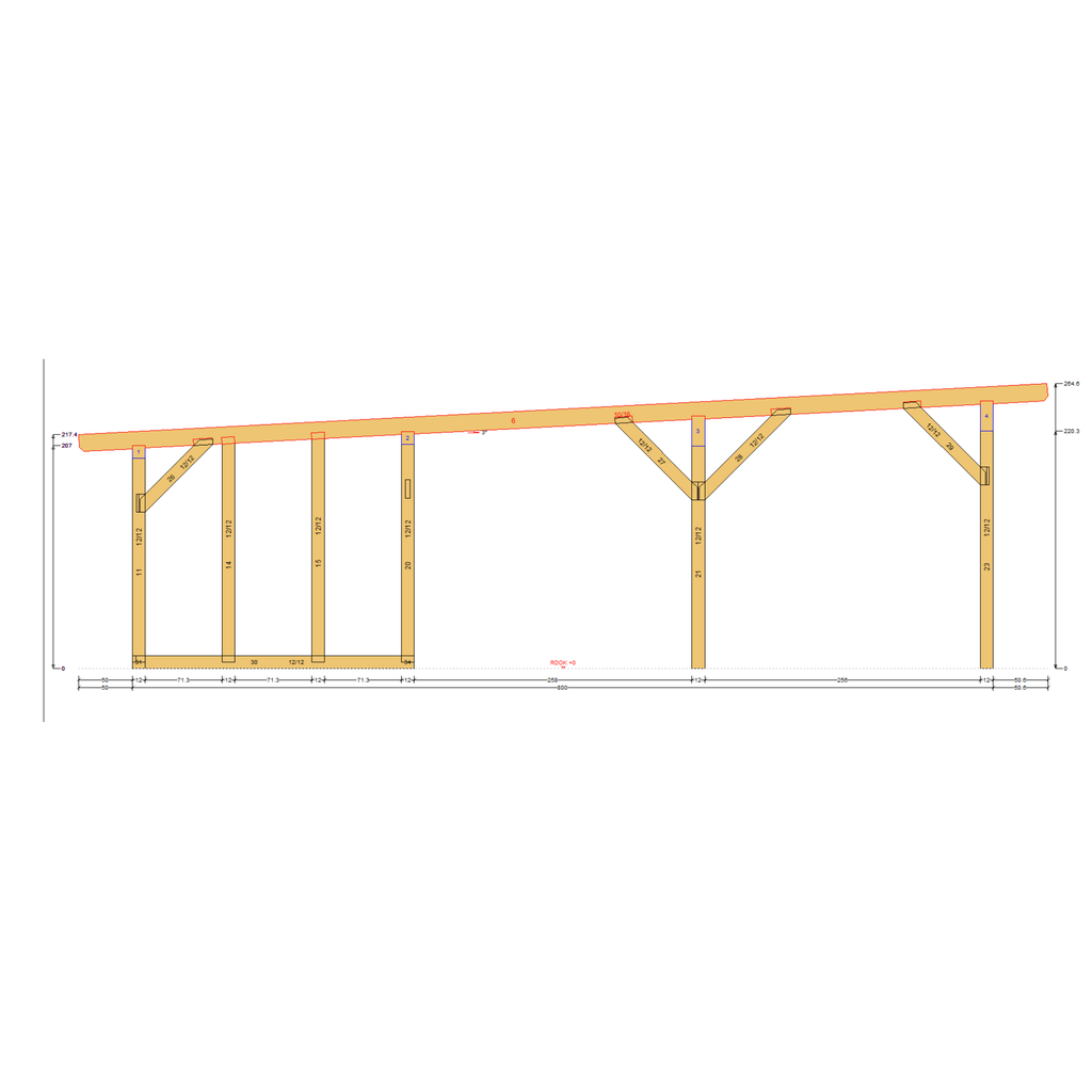 Bauplan Carport mit Geräteschuppen 5 Querschnitt mit Bemaßung
