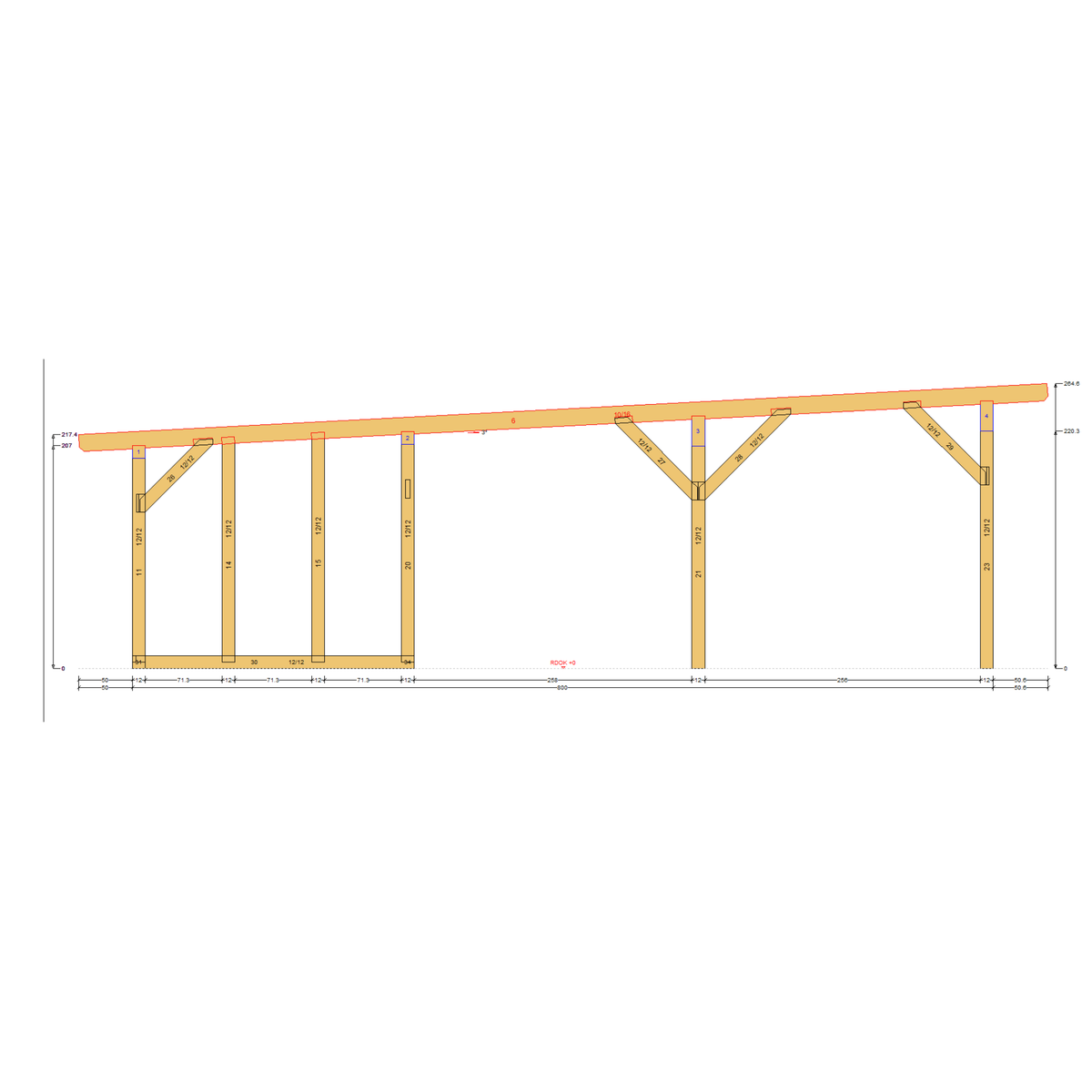Bauplan Carport mit Geräteschuppen 5 Querschnitt mit Bemaßung