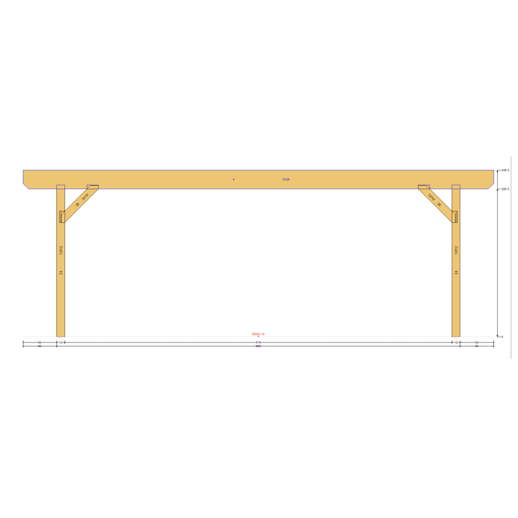 Bauplan Carport mit Geräteschuppen 5 Seitenansicht mit Bemaßung