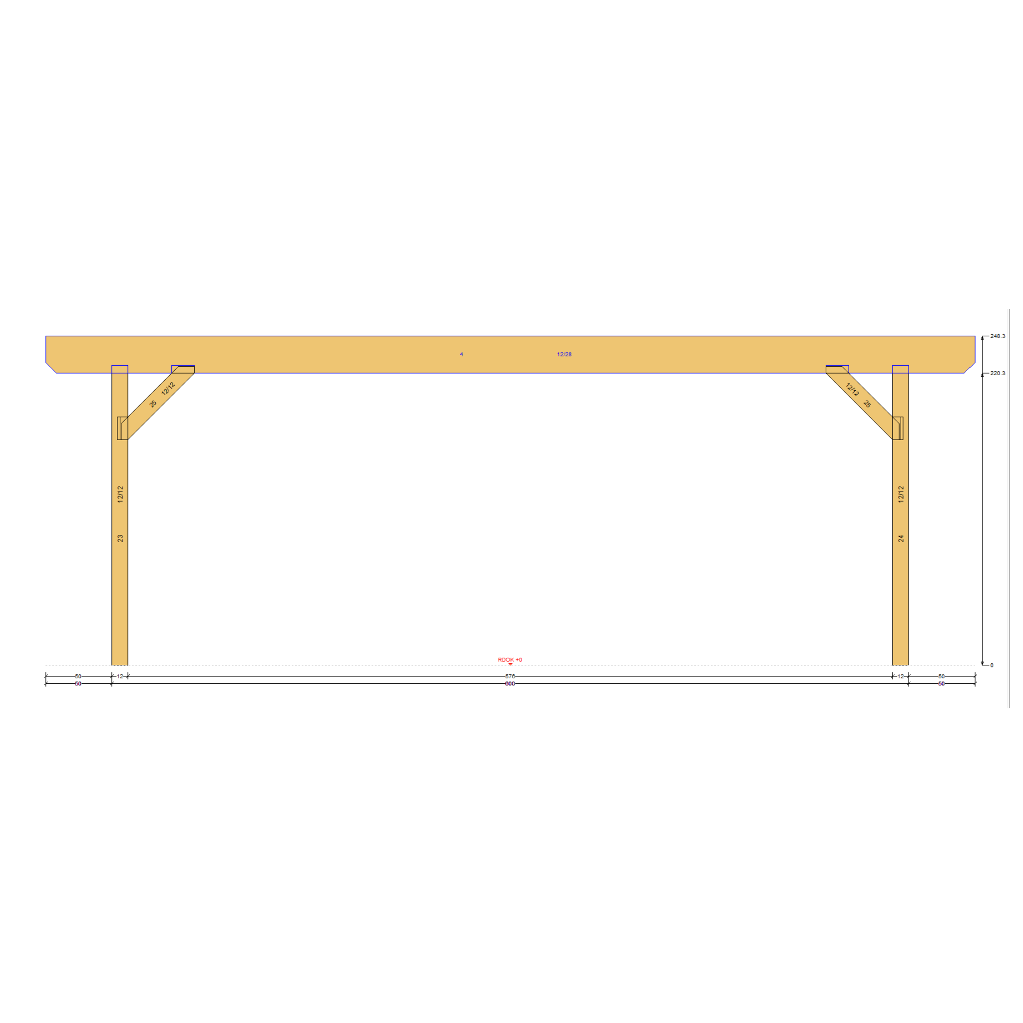 Bauplan Carport mit Geräteschuppen 5 Seitenansicht mit Bemaßung