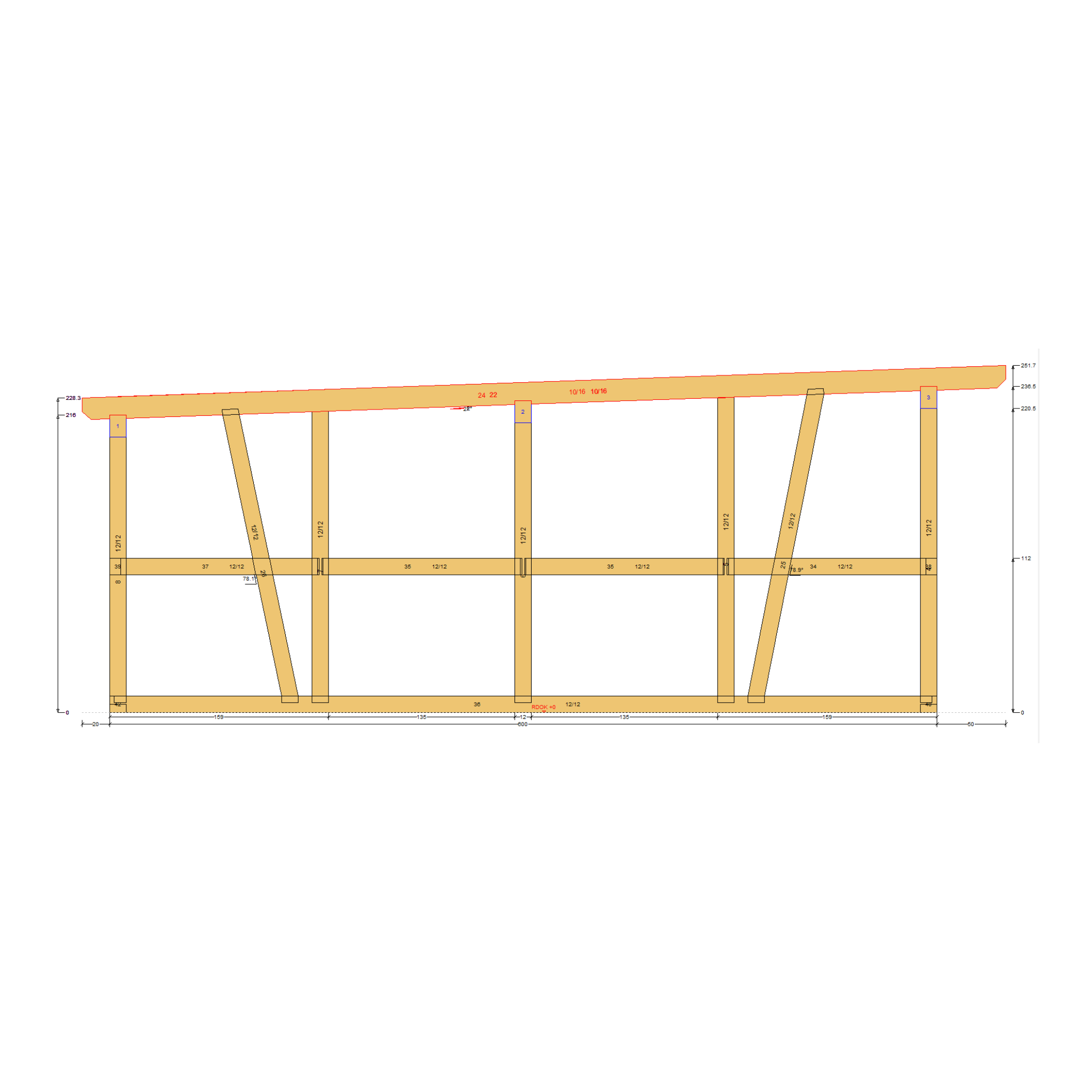 Bauplan Carport mit Geräteschuppen 6 Querschnitt mit Bemaßung