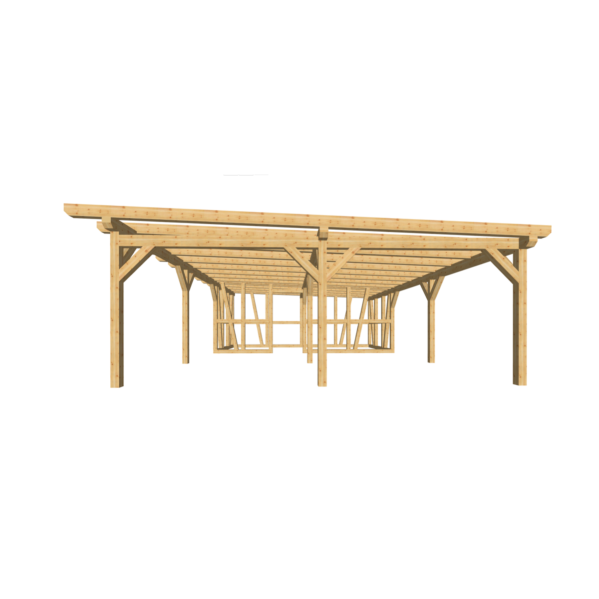 Bauplan Carport mit Geräteschuppen 6 3D-Frontansicht