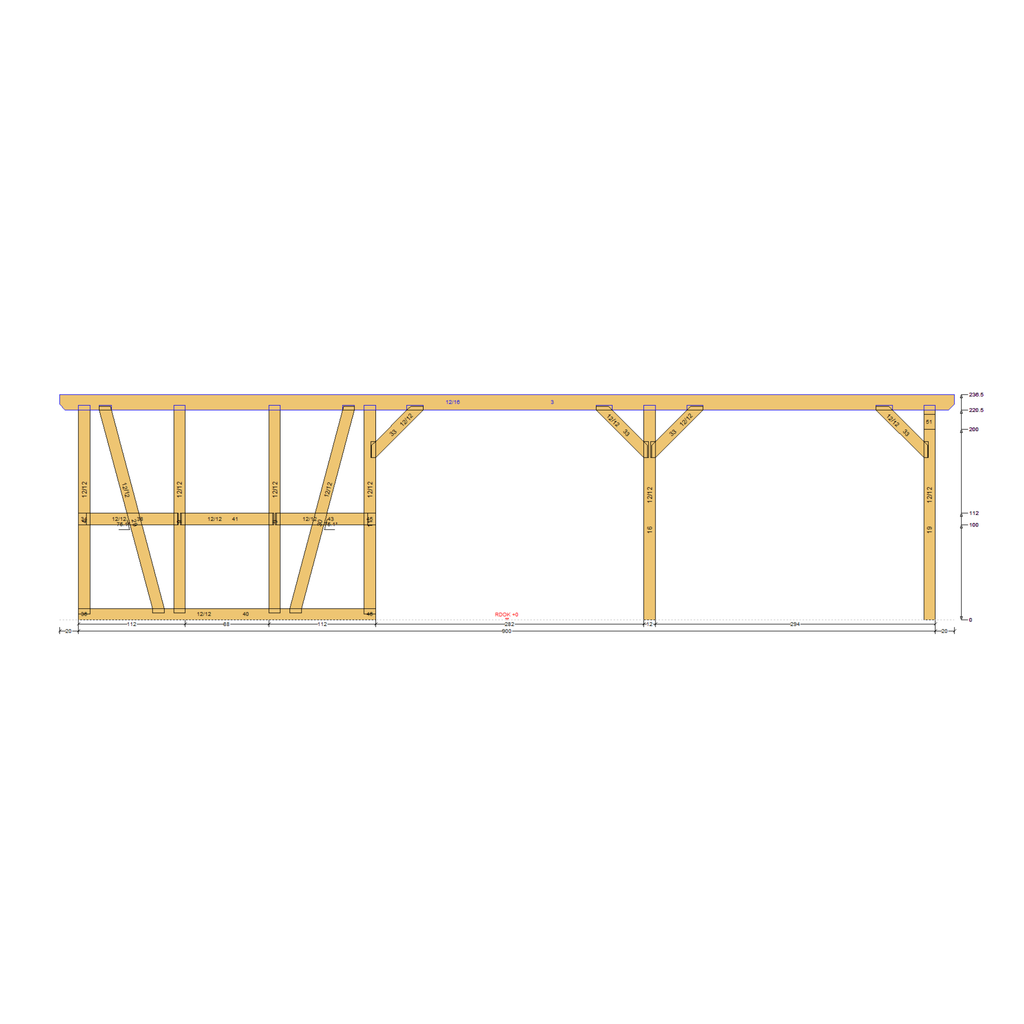 Bauplan Carport mit Geräteschuppen 6 Seitenansicht mit Bemaßung