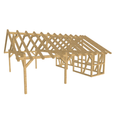 Bauplan Carport mit Geräteschuppen 7 3D-Ansicht schräg von vorn
