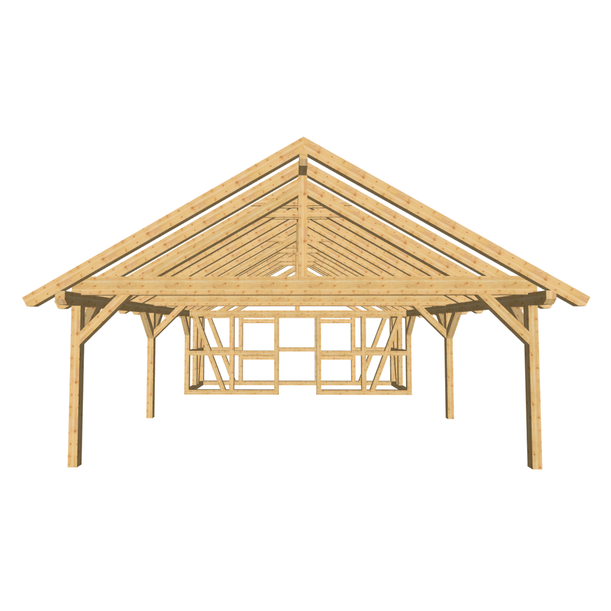 Bauplan Carport mit Geräteschuppen 7 3D-Frontansicht

