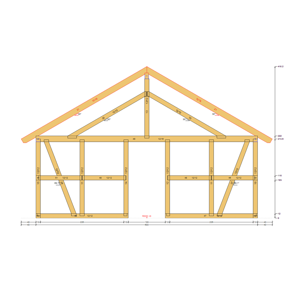 Bauplan Carport mit Geräteschuppen 7 Querschnitt mit Bemaßung
