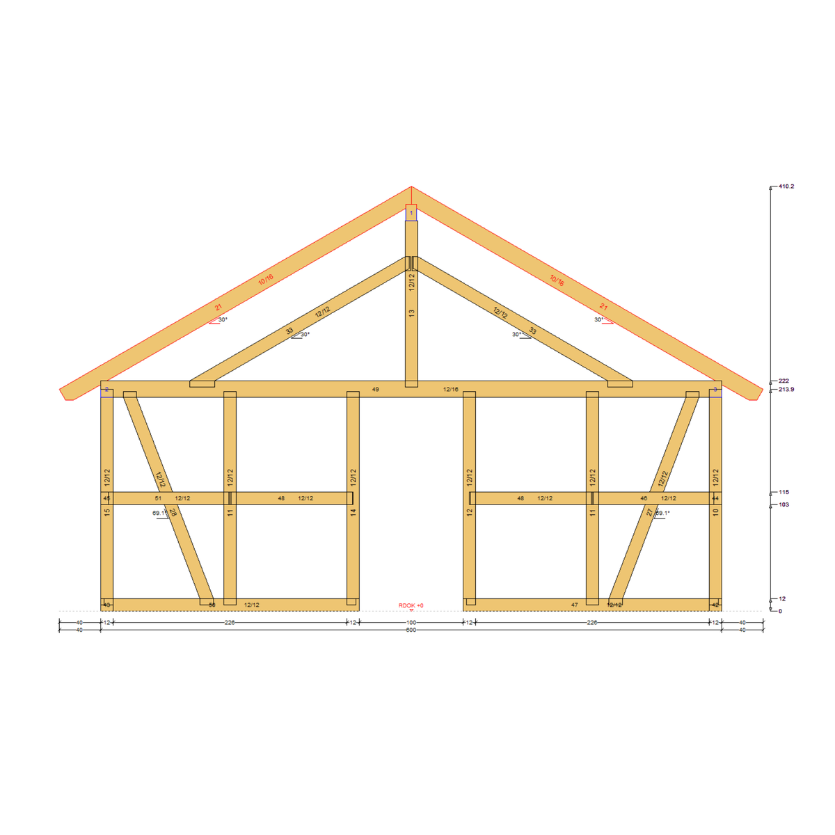 Bauplan Carport mit Geräteschuppen 7 Querschnitt mit Bemaßung
