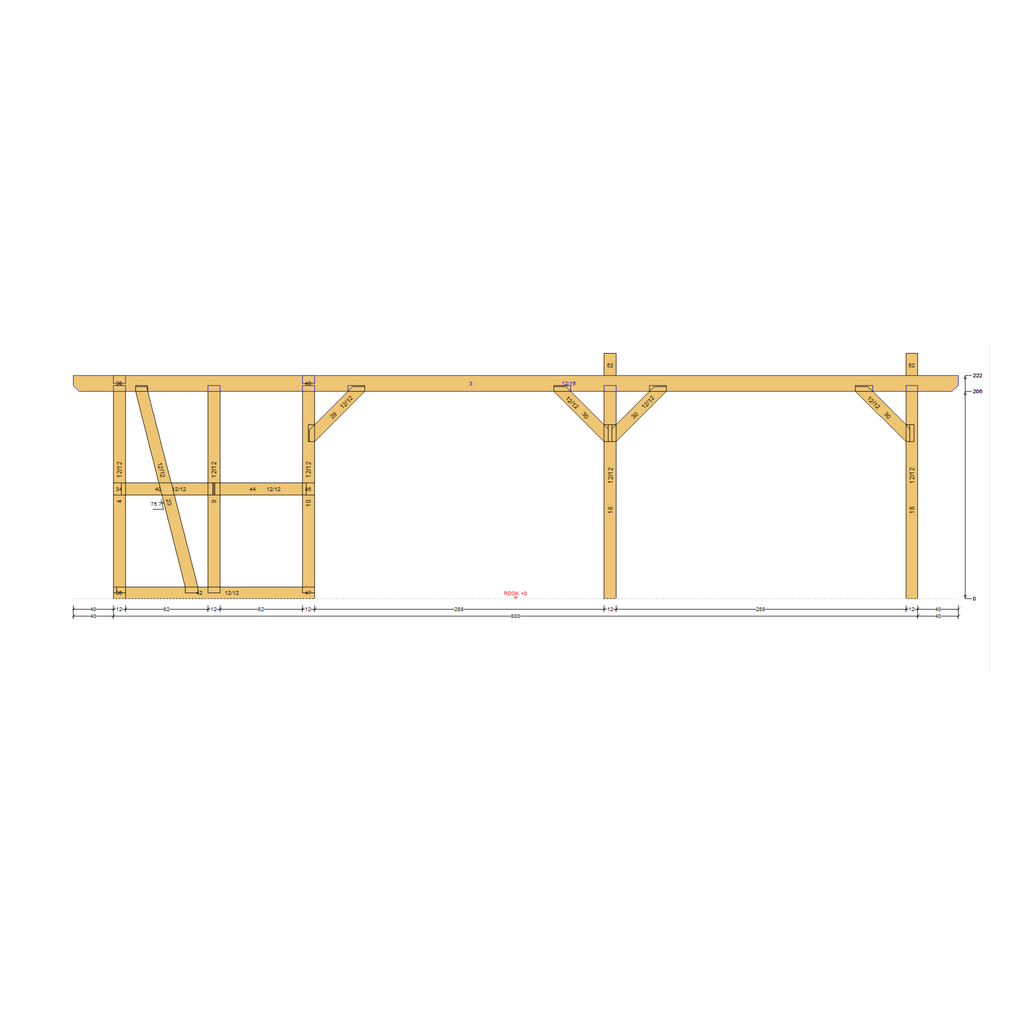 Bauplan Carport mit Geräteschuppen 7 Seitenansicht mit Bemaßung

